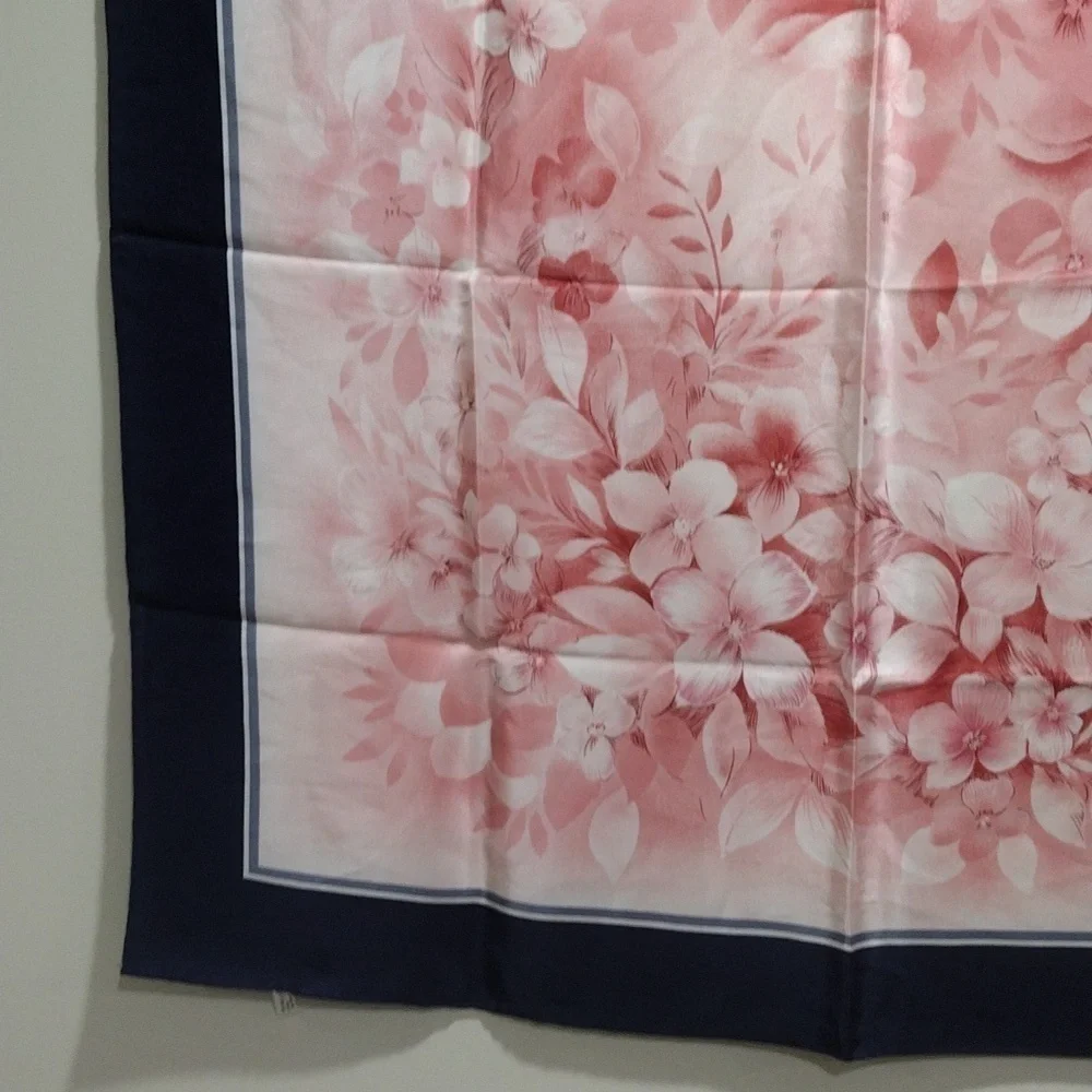 Luxury Nina Ricci Silk Scarf – Pink Floral Design with Blue, Grey & White 30x30